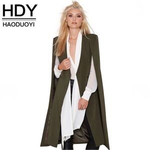 *HAODUOYI Long Olive Green Cape Blazer Jacket Cloak Size 12 New
